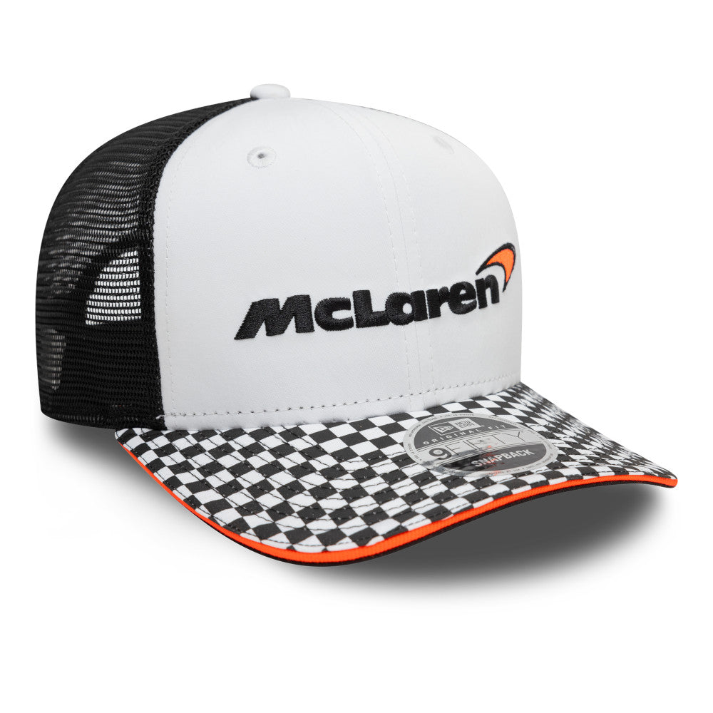 McLaren F1 Racing Hat - Checkered Visor White 9Fifty Formula 1 Trucker Snapback Cap - New Era